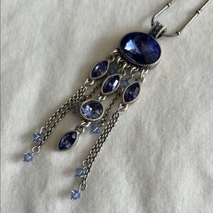 Long Elegant Silver and Purple Pendant Necklace
